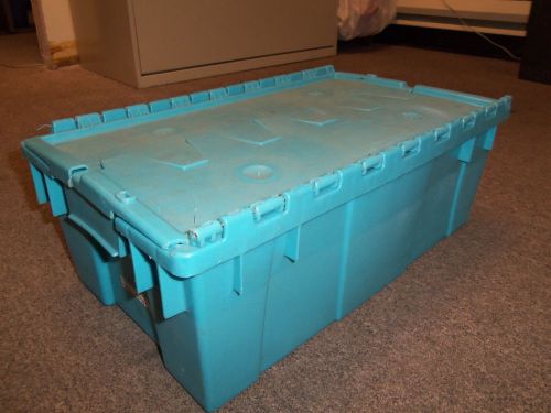 BUCKHORN Blue Plastic Storage Tote With Hinged Lids 10&#034;W x 6&#034;D x 18&#034;L