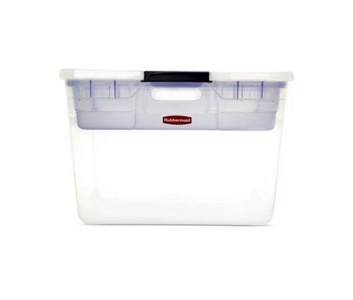 New (3) rubbermaid clever store 30qt storage container with organizing tray 3q25 for sale