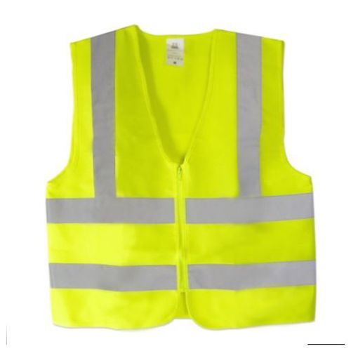 Yellow Vest Safe High Visibility Neon Zipper Front Safety Reflective Strip Light