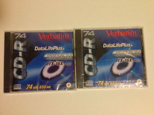 2 Verbatim CD-R 74 Min 650 MB 1X-16X Dics New Sealed