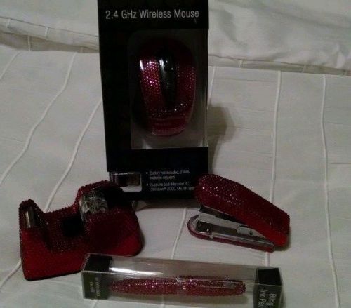 Bling bling bling RED bling ...matching stapler, tape, dispenser and pen