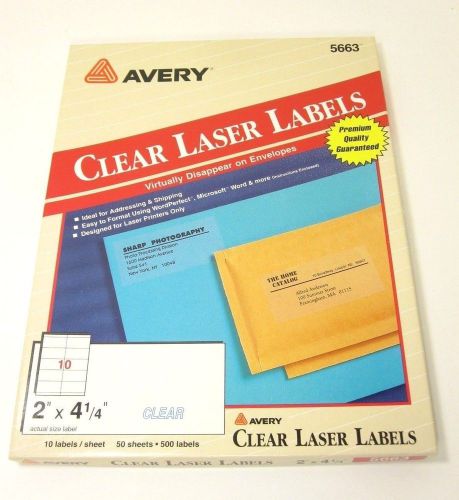 Avery 5663 - Clear Laser Labels - 25 sheets - 250 labels - 2&#034; x 4 1/4&#034;