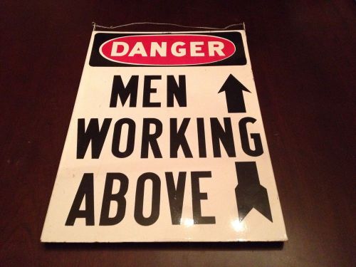 Vtg coal mine safety sign 50&#039;s danger men working above below 2 sided porcelain for sale