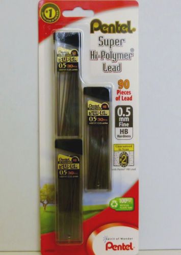 Pentel Super Hi-Polymer Lead Refills, 0.5mm, HB, Black, 90 Leads/Pack