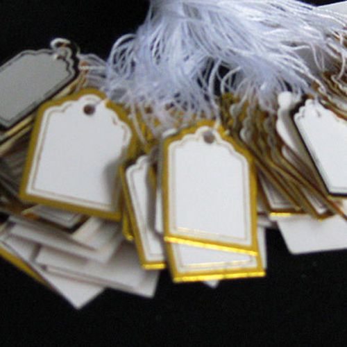 100 Gold White S Tie Price Tag Small Jewelry Size 0.75&#034;