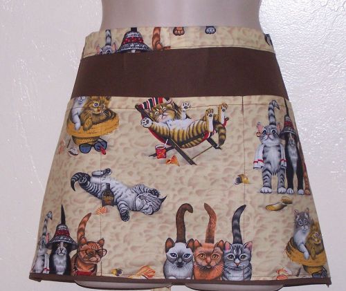 6586 Hand Made waitress half APRON,3 pockets,Lounging Kittens &amp; Cats free ship