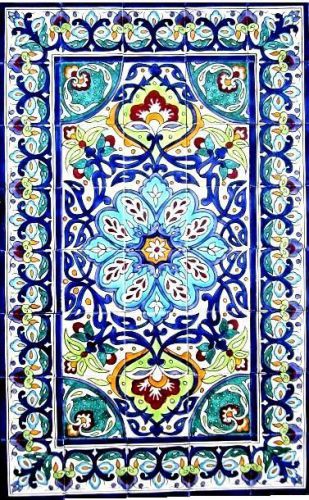 DECORATIVE CERAMIC TILES: LARGE MOSAIC PANEL HAND PAINTED WALL MURAL 48in x 30in