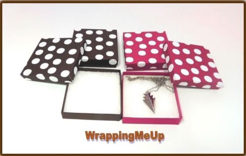 50 -3.5x3.5 Red &amp; Chocolate Polka Dot, Cotton-Lined Jewelry Presentation Boxes