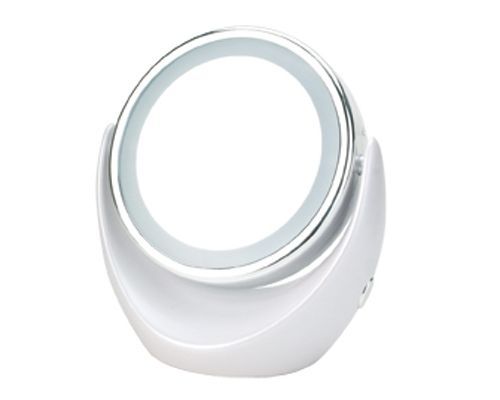 White 2 Sided Desktop Make Up Flip Mirror with Bright LED Light