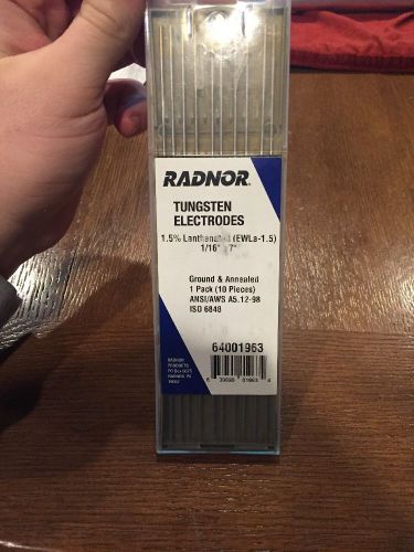 New radnor tungsten electrodes 1.5% lanthanated 1/16&#034;x7&#034; 10 pack for sale
