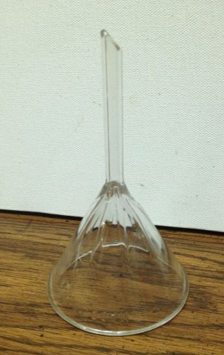 Vintage 1950s pyrex fluted clear glass lab funnel-60 degree angle short stem for sale