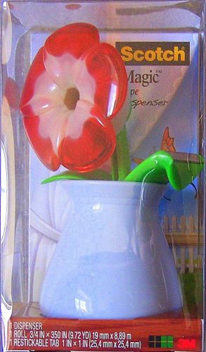 3M Scotch Tape Dispenser with Tape - Red Flower in White Vase  -  New in Package
