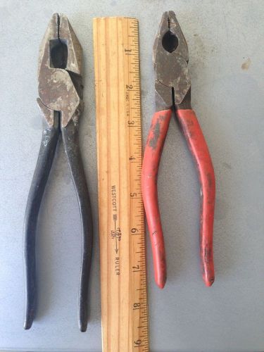 Lot of Two Vintage Lineman Electricians Linemans Pliers Cutters Mustang Crescent