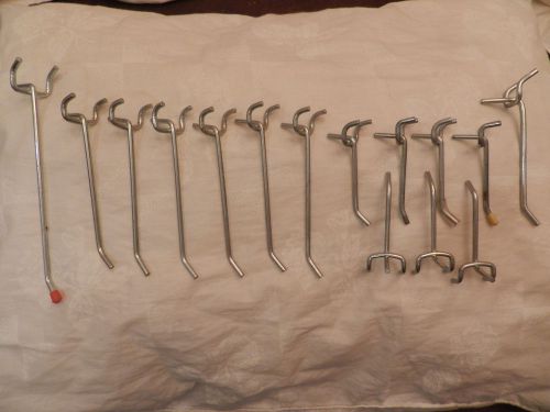Lot of 15 Metal Straight Single Peg Board Hooks Crafts Workbench Tools