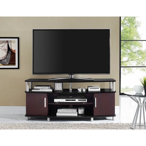 Carson TV Stand TVs Up To50&#034; Multiple Finishes Chrome Accents Spacious Shelves