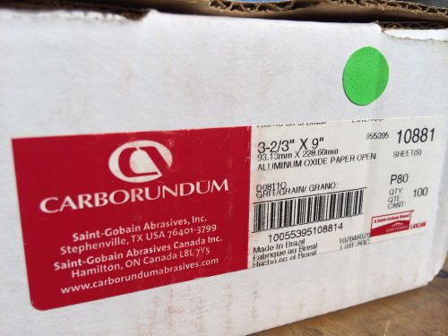 P80 Carborundum 3 2/3&#034; X 9&#034; Grit Aluminum Oxide Paper 100 Sheets NEW 10881