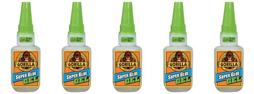Gorilla Glue Super Glue Gel 7600101 15 Gram Bottle, No Run-Control Gel, 5-Pack