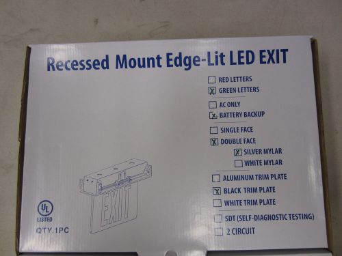 RECESSED MOUNT EDGE-LIT LED EXIT SIGN DOUBLE FACE GREEN LETTERS 120/277V &#034;NIB&#034;