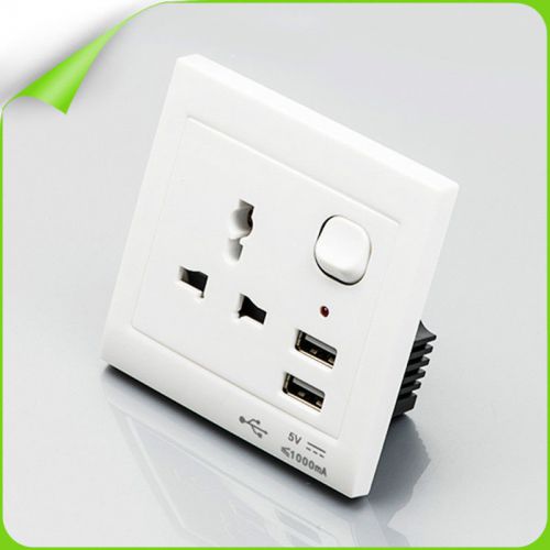 Dual USB 1 Outlet AC Wall Socket