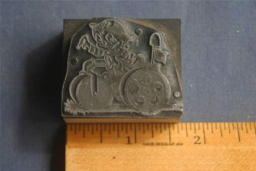 Antique Letterpress Printing Block Clown on 4 Wheel Bicycle       (008)