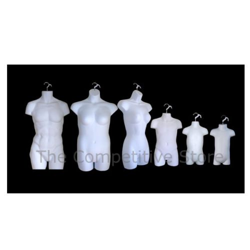 6 white mannequin display forms - female male child toddler infant &amp; plus size for sale
