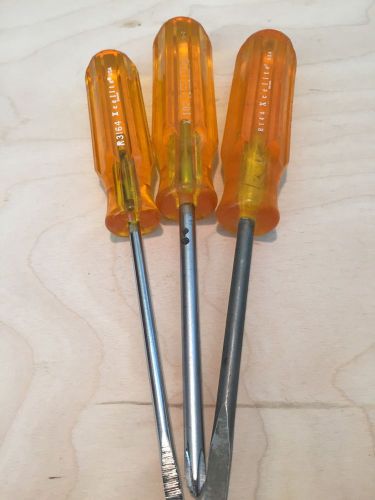 3 Piece Mixed Lot Xcelite Screwdrivers USA (X102 Phillips-2, R3164, R144)