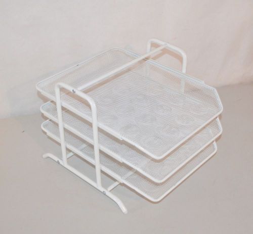 Ikea DOKUMENT Desk Letter 3 Tray Set - White Mesh Metal Paper File Organizer