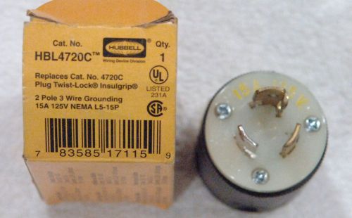 Nib hubbell hbl 4720c 15 amp 125v twist-lock plug for sale