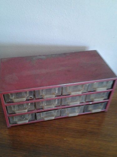 Vintage Industrial Shop Red Metal Storage Bin Cabinet  Organizer, 12 Drawer