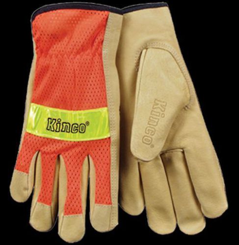 Kinco 909 HI-VIS UNLINED MESH BACK GRAIN PIGSKIN LEATHER DRIVER work gloves NWT