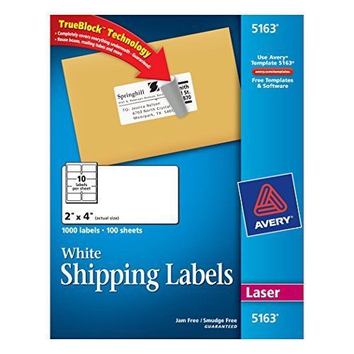 NEW Avery White Laser Address Shipping Labels 1000 5163