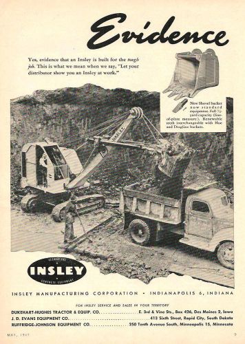 1947 Insley Shovel ad, loading small International dump