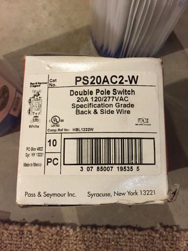 Pass &amp; Seymour PS20AC2-W (HBL-1222W) 20A 120/277V 2P Double Pole Switch White
