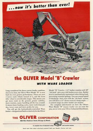 1953 Oliver Model &#034;B&#034; crawler ad, with Ware front-end loader