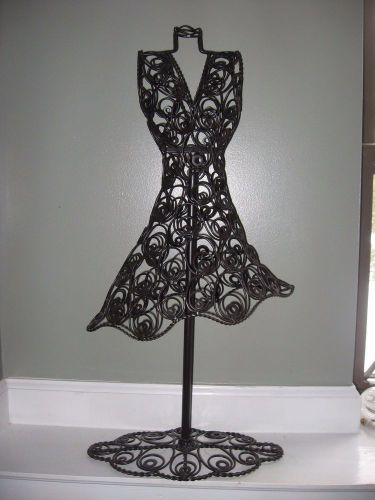 TABLETOP FLIRTY DRESS MODEL WIRE FRAME STAND BLACK WIRE DRESS WITH BOW DISPLAY