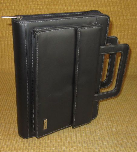 Classic 1&#034; rings | black sim. leather franklin covey planner/binder w/ handles for sale