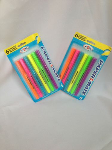 Paper mate highlighters 2 packs of 6 colorful highlighters nip long lasting for sale