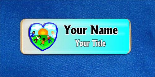 Heart Kids Custom Personalized Name Tag Badge ID Aqua Daycare Childcare Teacher