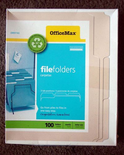 Box of 85 officemax 3 position tab manila file folders om97182 letter size for sale