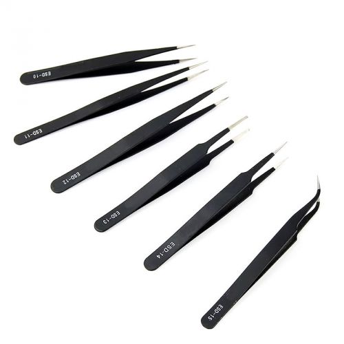 6 pcs esd safe stainless steel antistatic tweezers maintenance tool kits for sale