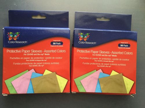 Lot of 2 Color Research Protective Paper Sleeves - 50 Pack, Assorted Colors