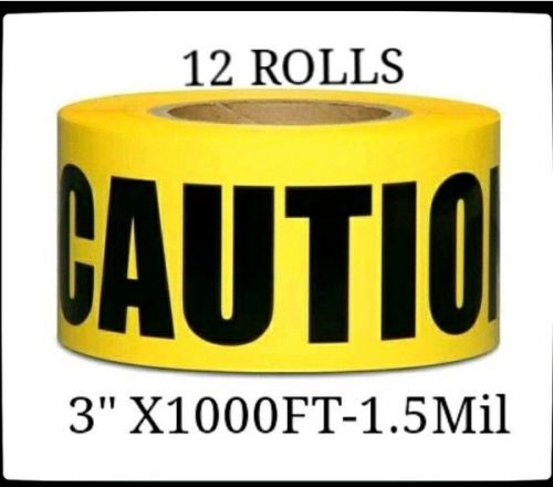 12 Rolls Yellow Barrier Caution Tape 1.5 MIL 3&#034;X1000&#039;