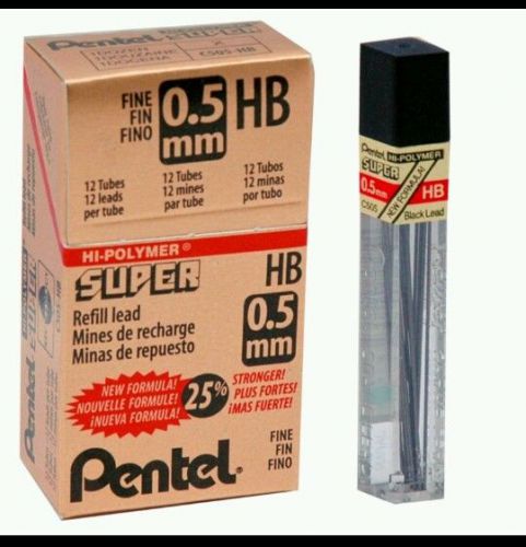 Pentel Refill Lead 0.5mm Box of 12 Tubes with 12 sticks each Super Hi-Polymer