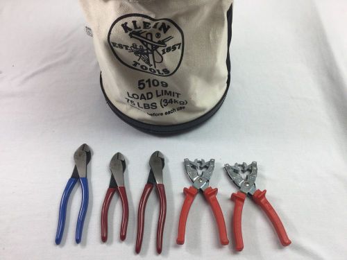 Lot Of 5 Klein Tools Strippers Cutters With Bucket Bag Made In USA