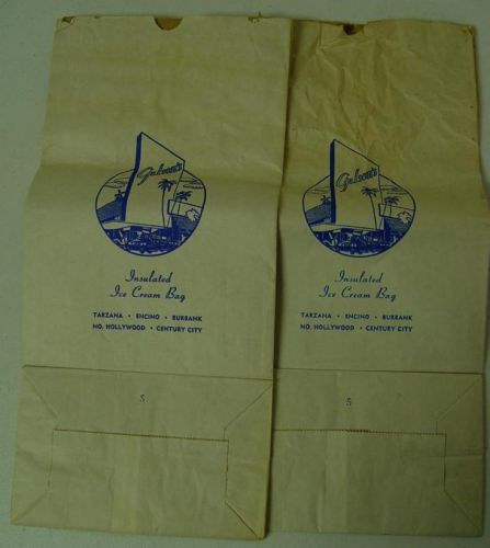 Vintage Gelson&#039;s Ice Cream Paper Bags HOLLYWOOD BURBANK AREA