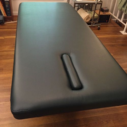 Hill Adjustable Electric Hi-Lo table with Green leather, face cut out