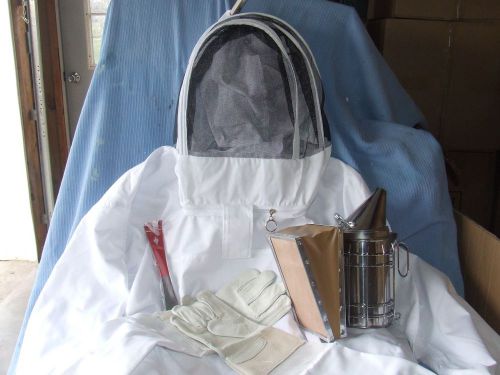 Beekeeping jacket, gloves, smoker, and  hive tool  new -- large jacket for sale