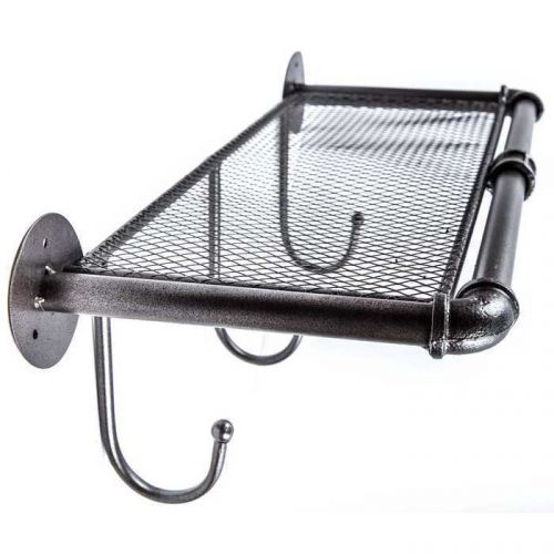 Silver &amp; gray industrial iron shelf with 3-hooks. extra function &amp; versatility. for sale