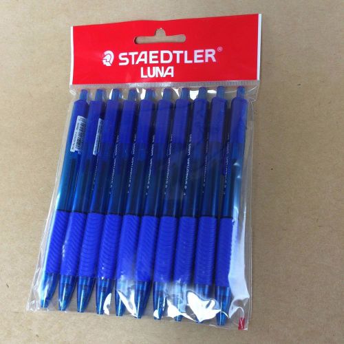 10 x STAEDTLER LUNA PENS ALL BLUE INK BARREL BALL POINT RETRACTABLE.