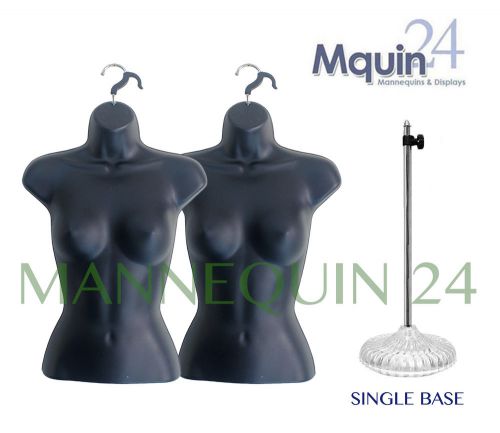 2 BLACK FEMALE BODY MANNEQUIN TORSOS +1 STAND + 2 HANGERS WOMAN CLOTHING